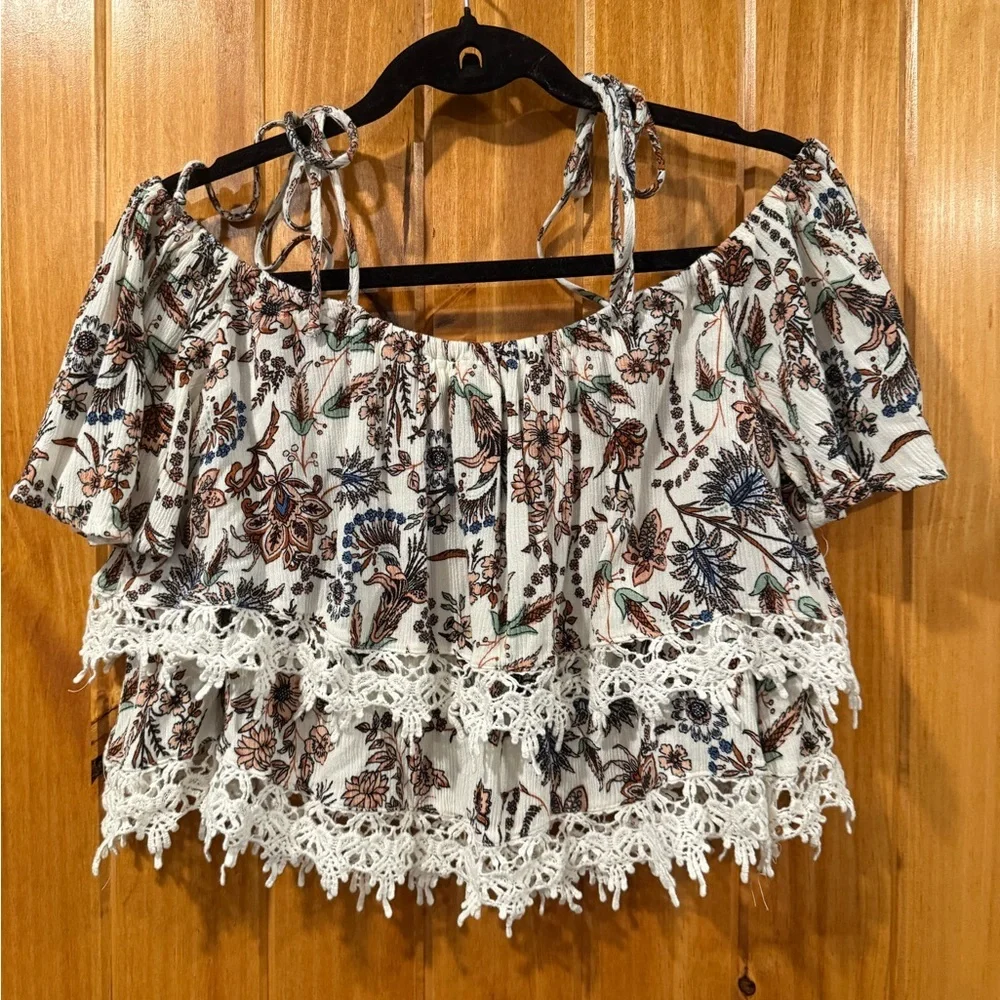 Boot Barn x All Things Are Possible Floral Off-Shoulder Top with Lace Trim - Picture 1 of 4
